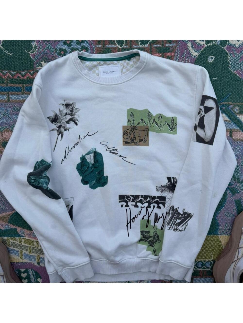 Denim & Flower Ricky Singh White Graphic Sweatshirt EUR L USA L MEX 42